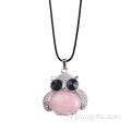 Bijoux en argent sincère Rose Quartz Pierre Hibou Alliage Pendentif Collier pour les femmes Accessoires